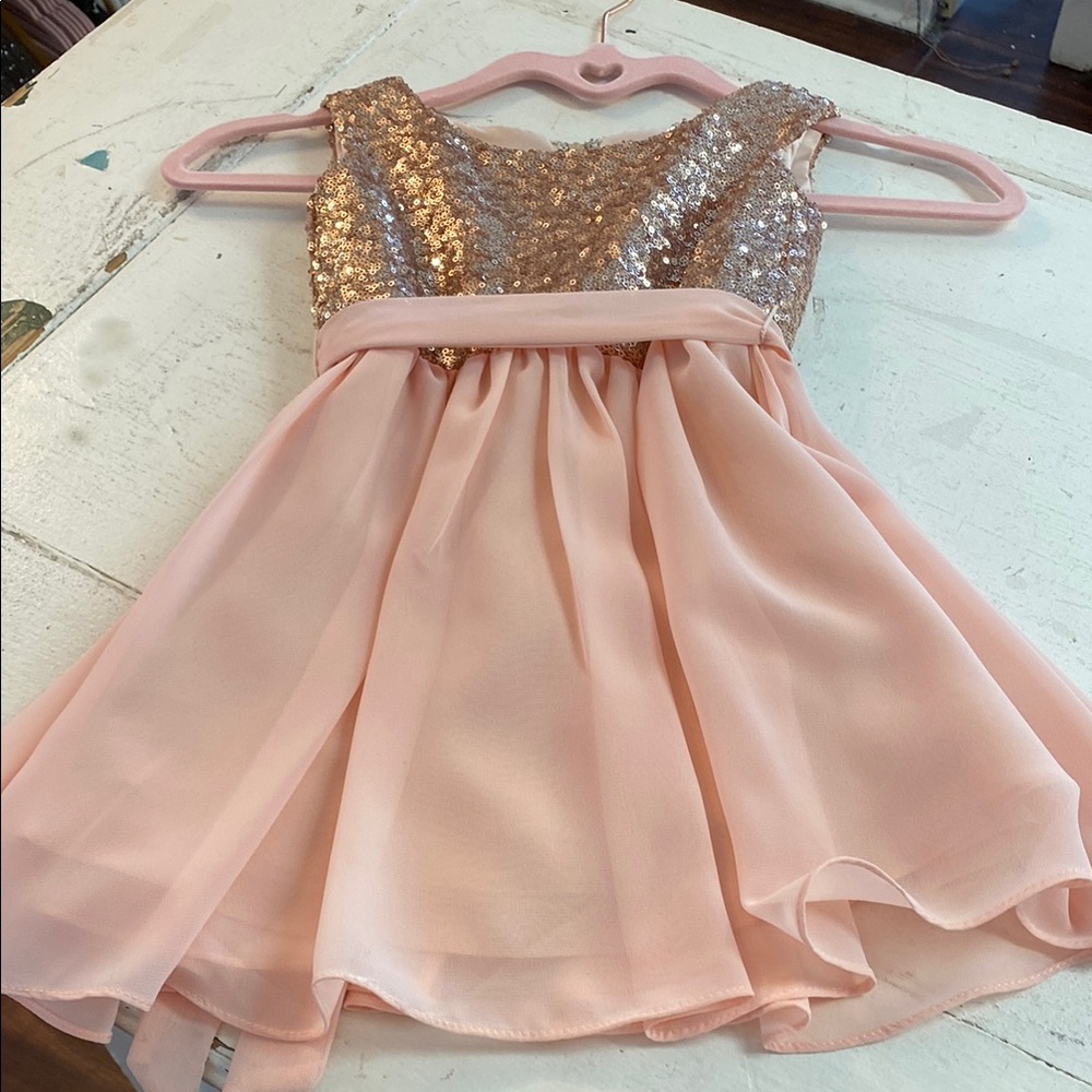 Elegant Rose gold and pink flower girl Dress by Christina Wu.